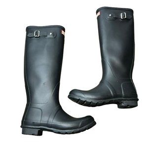 Hunter Org Tall Wellington Rain Boot Matte Black Women's 8